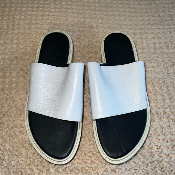 TIBI NEW YORK White Leather Slides - Main Image